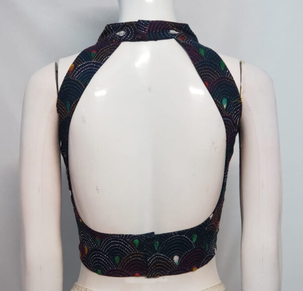 Navy Blue Multi Color Cotton Kantha Stitch Blouse - Image 2