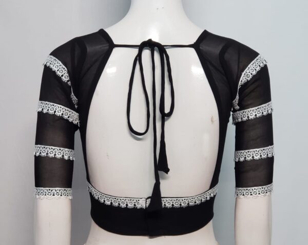 Black Color Georgette Blouse With Lace - Image 2