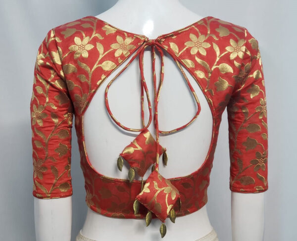 Reddish Pink Color Brocade Blouse - Image 2