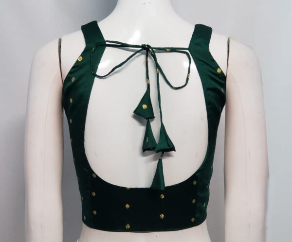 Bottle Green Color Taffeta Silk Blouse - Image 2