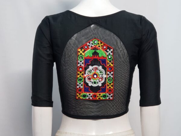 Black Color Samo Silk Blouse With Gujarati Patch Work - Image 2