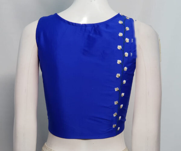Royal Blue Color Embroidered Samo Silk Blouse - Image 2