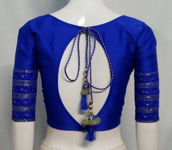 Royal Blue Color Samo Silk Blouse With Net - Image 2