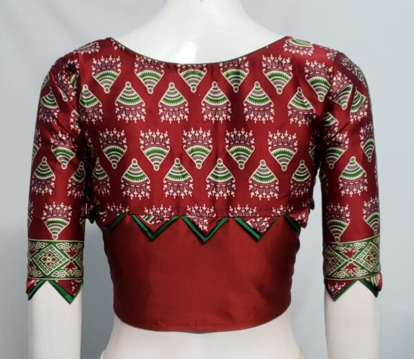 Scarlet Maroon Color Modal Satin With Samo Silk Blouse - Image 2