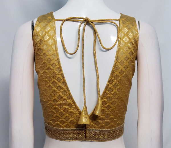 Golden Color Chanderi Silk Blouse With Georgette - Image 2