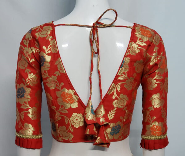 Chilli Red Color Meenakari Brocade With Net Blouse - Image 2