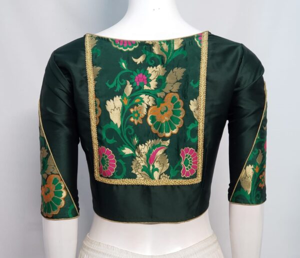 Bottle Green Color Samo Silk Meenakari Benarasi Blouse - Image 2