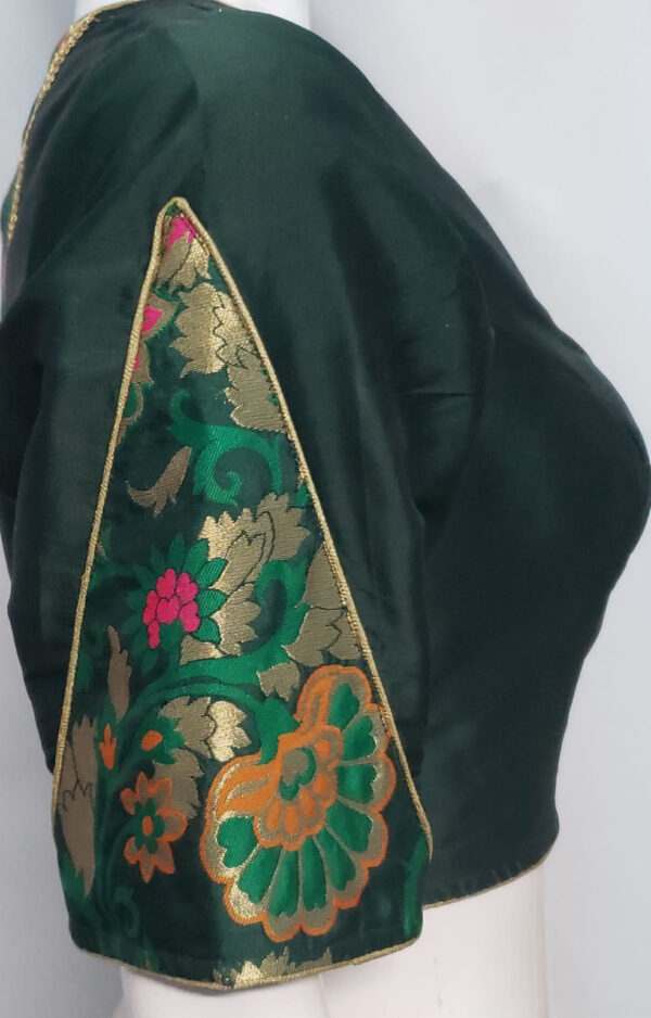 Bottle Green Color Samo Silk Meenakari Benarasi Blouse - Image 3