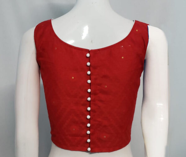 Cherry Red Color Pure Cotton Jamdani Blouse - Image 2