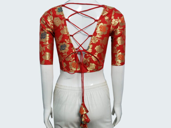 Chilli Red Color Meenakari Brocade Benarasi Blouse - Image 2