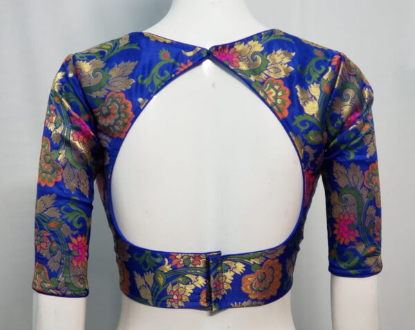 Royal Blue Color Meenakari Brocade Benarasi Blouse - Image 2