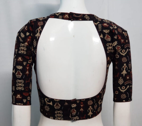 Black Color Cotton Block Printed Blouse - Image 2