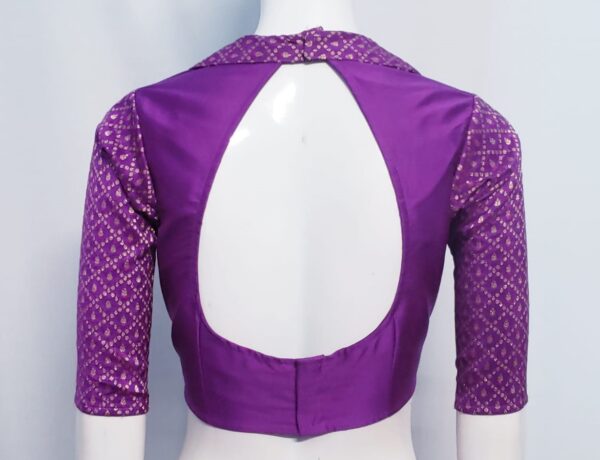Tyrian Purple Color Brocade With Samo Silk Blouse - Image 2