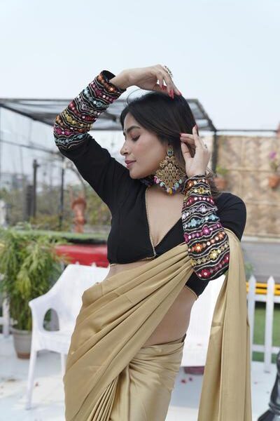 Golden Color Satin Saree
