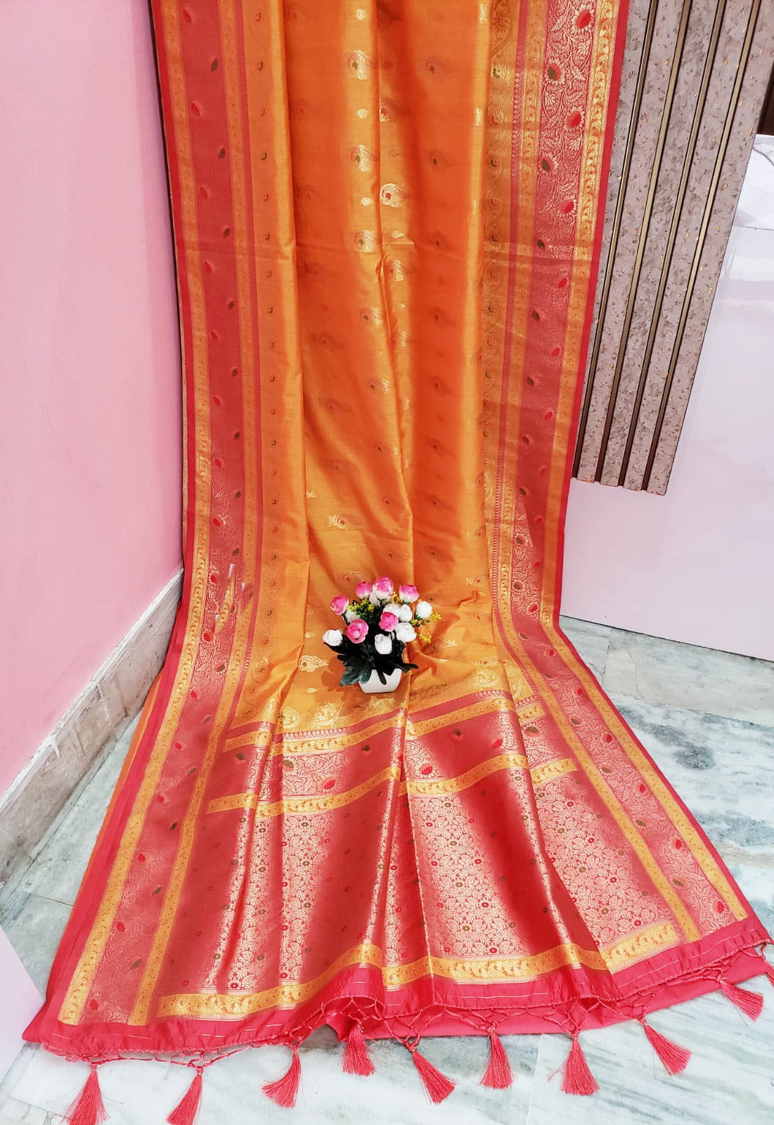 Chrome Yellow Color Katan Benarasi Saree