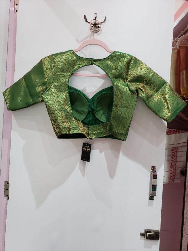 Emerald Green Color Brocade With Samo Silk Blouse - Image 2