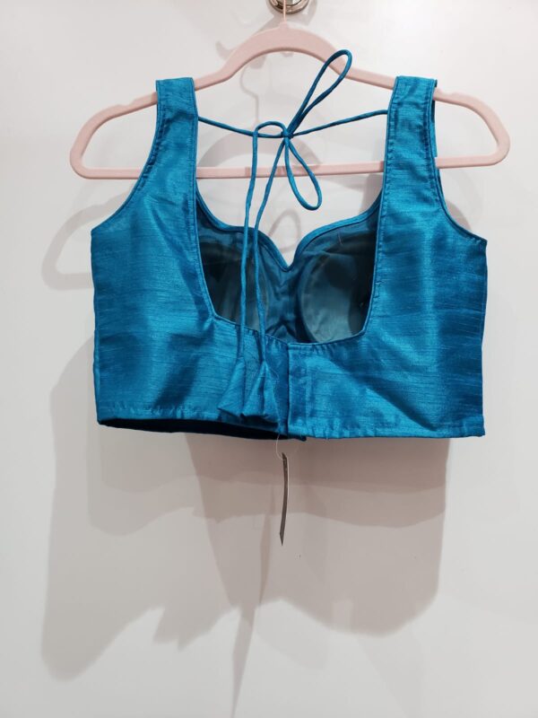 Turquoise Blue Color Raw Silk Blouse - Image 2