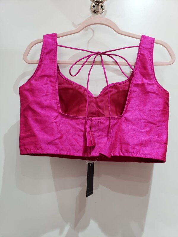 Hot Pink Color Raw Silk Blouse - Image 2