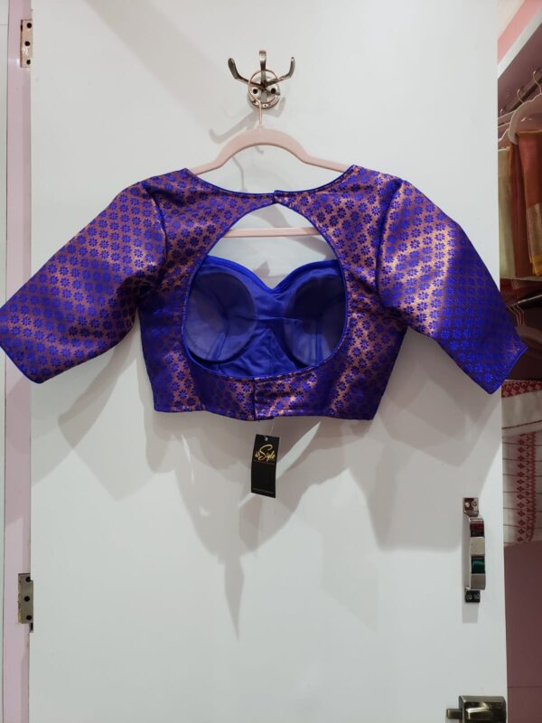 Copper & Royal Blue Color Brocade With Samo Silk Blouse - Image 2