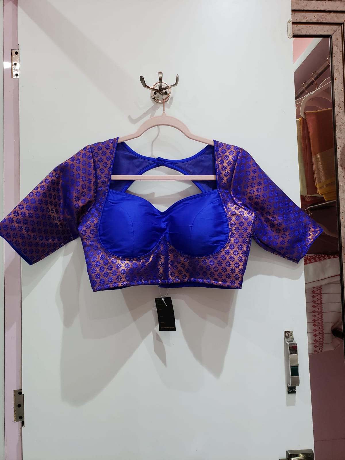 Copper & Royal Blue Color Brocade With Samo Silk Blouse