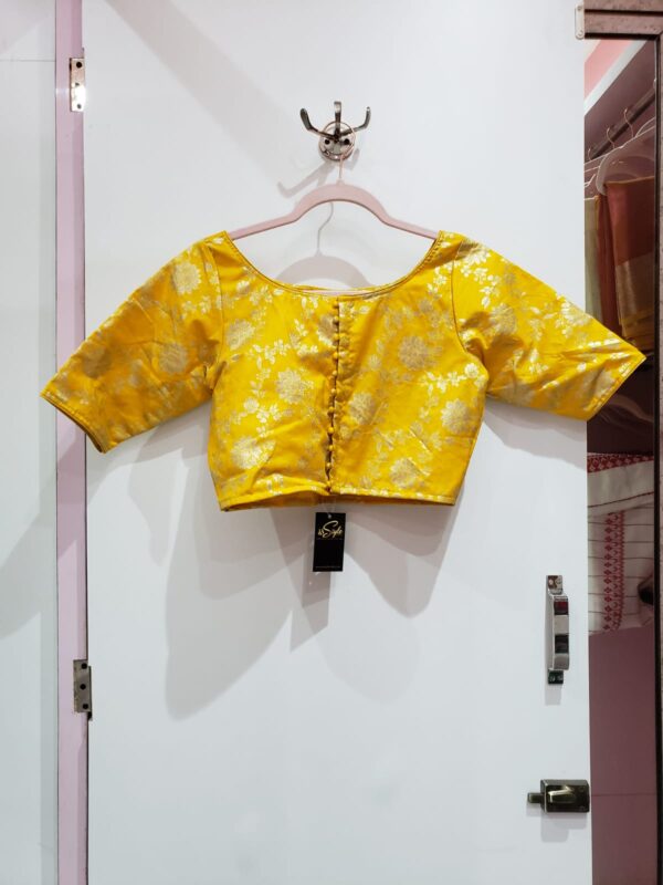 Saffron Yellow Color Brocade Blouse - Image 2