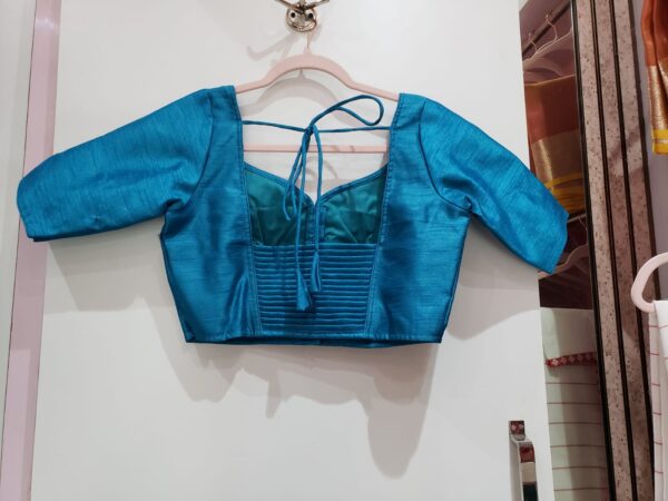 Turquoise Blue Color Raw Silk Blouse - Image 2