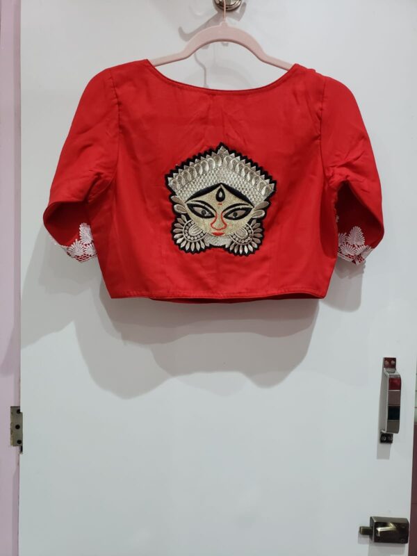 Red Color Hand Work Rayon Blouse - Image 2