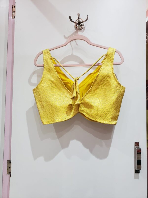 Lemon Yellow Color Brocade Blouse - Image 2