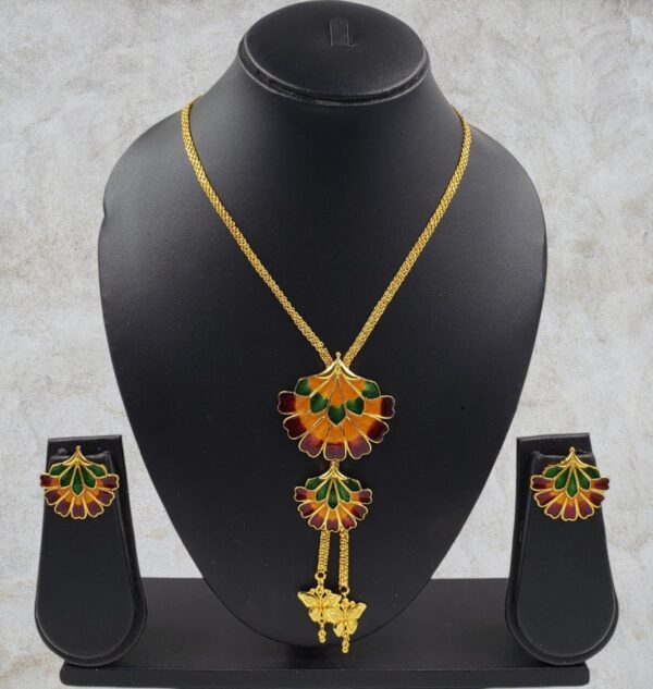 Gold Polish Meena Kari Necklace Set