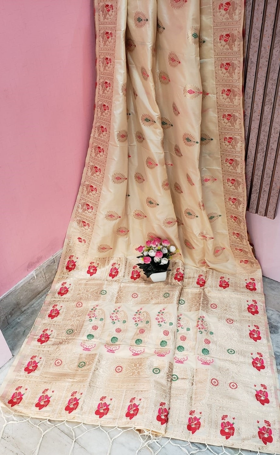Off-White Color Meena Kari Baluchuri Saree