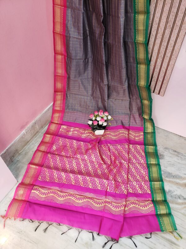 Dark Grey Color Silk Gadwal Saree