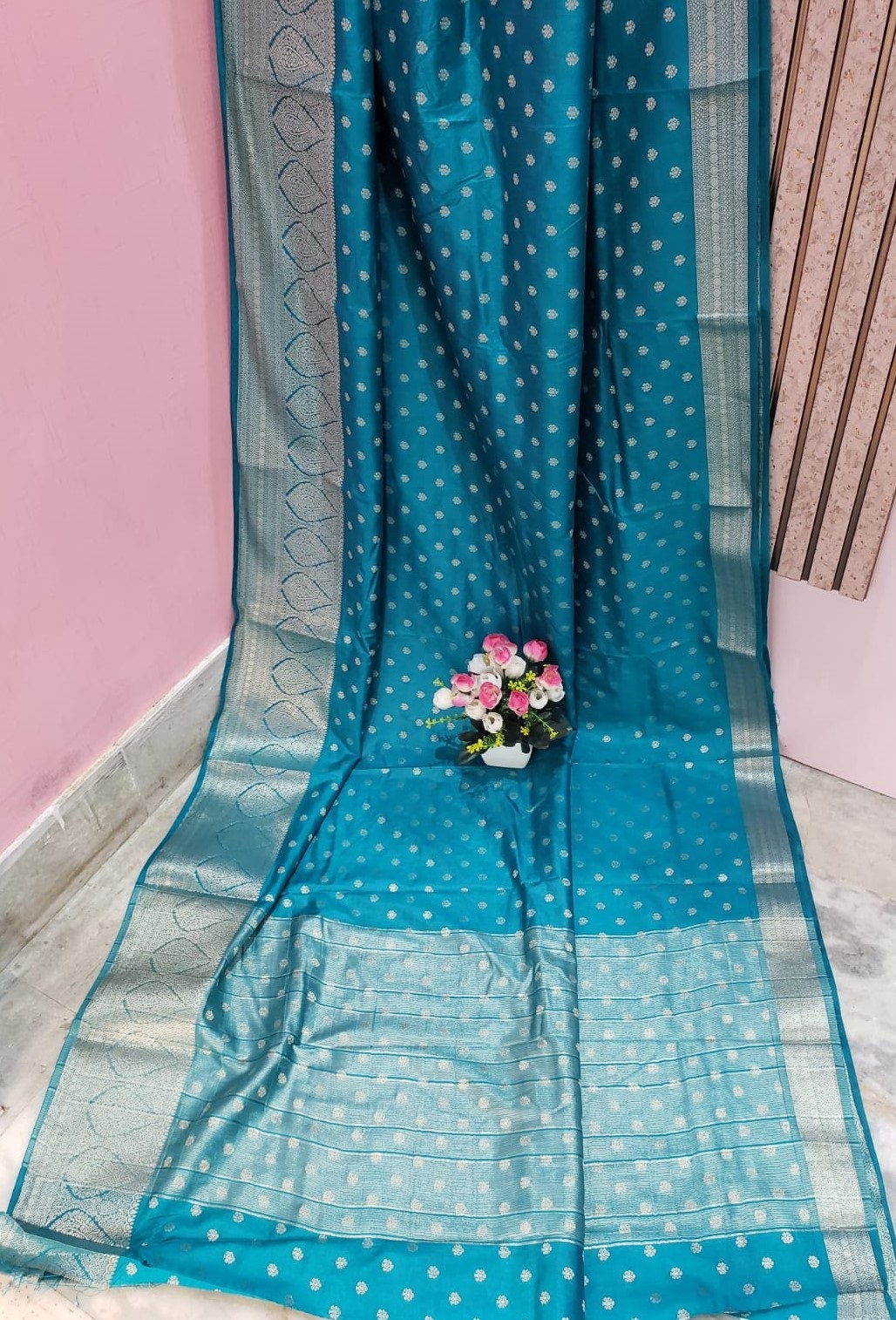 Cerulean Blue Color Katan Benarasi Saree