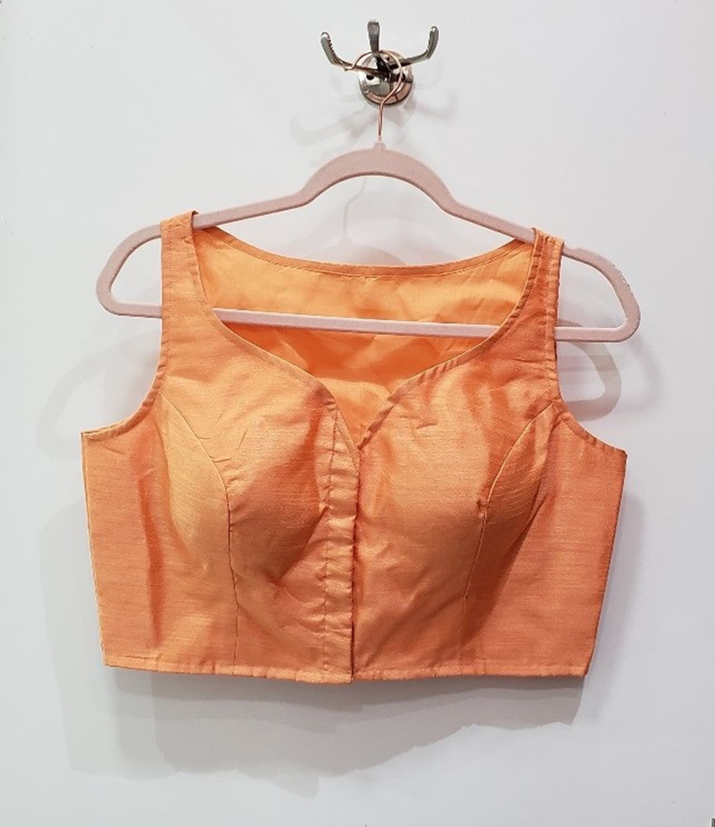 Atomic Tangerine Color Raw Silk Blouse