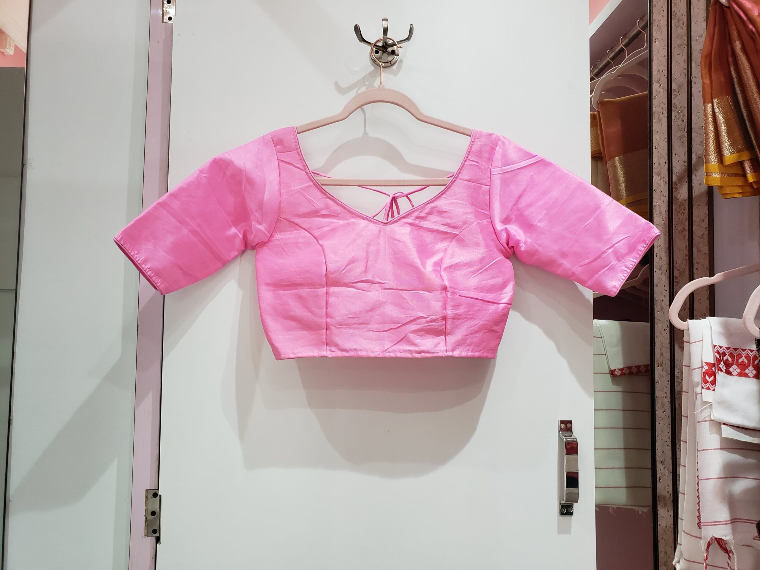 Baby Pink Color Raw Silk Blouse