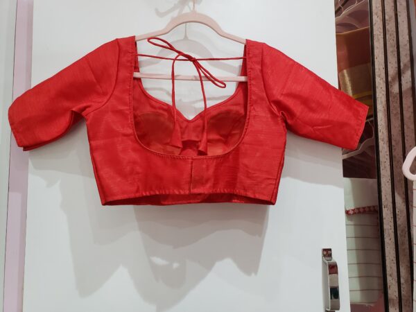 Cherry Red Color Raw Silk Blouse - Image 2