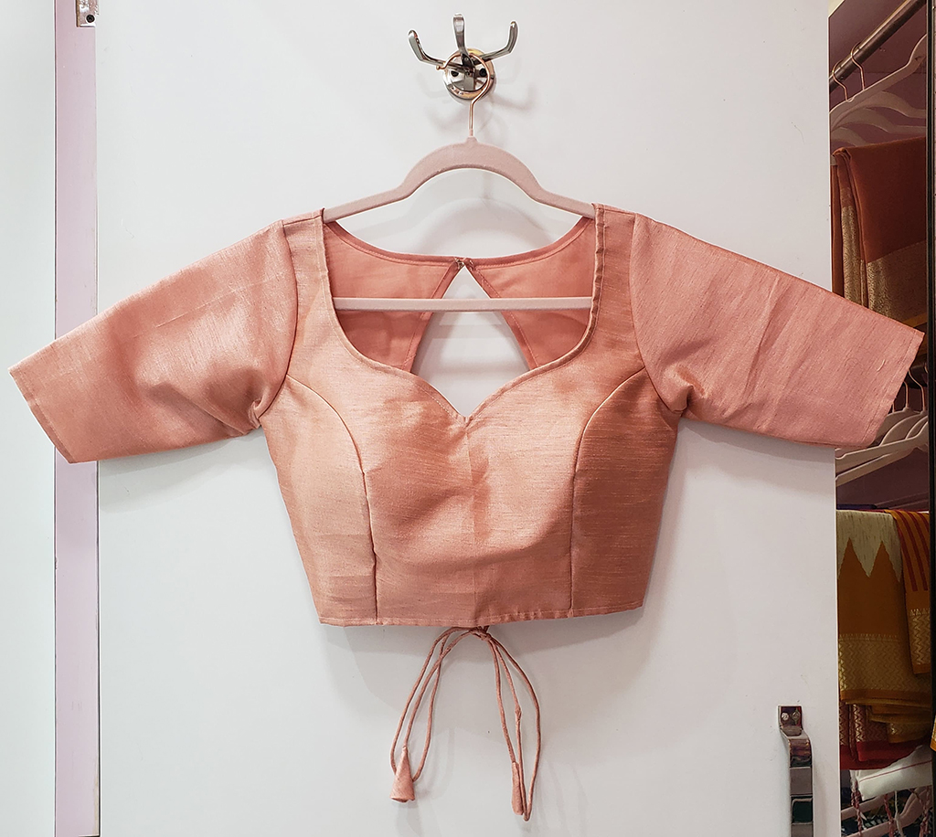 Creamy Peach Color Raw Silk Blouse