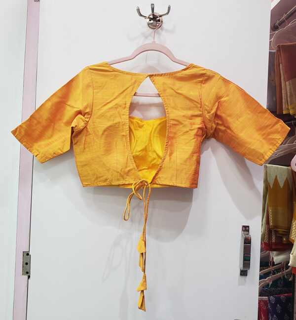 Saffron Yellow Color Raw Silk Blouse - Image 2