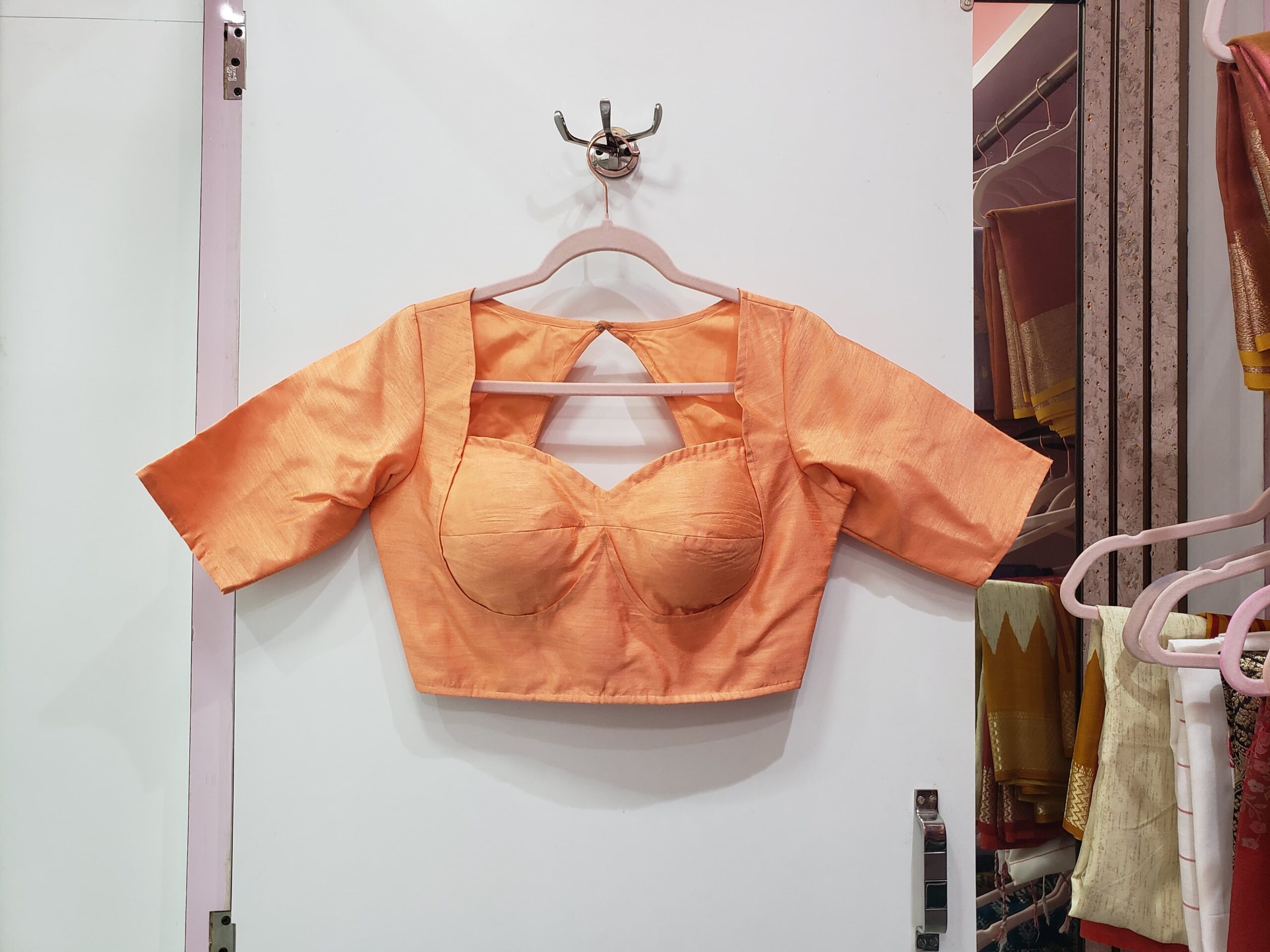 Atomic Tangerine Color Raw Silk Blouse