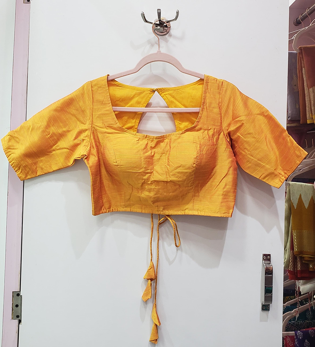 Saffron Yellow Color Raw Silk Blouse