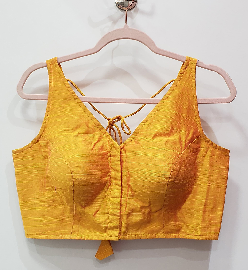 Saffron Yellow Color Raw Silk Blouse