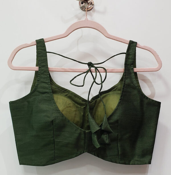 Olive Green Color Raw Silk Blouse - Image 2