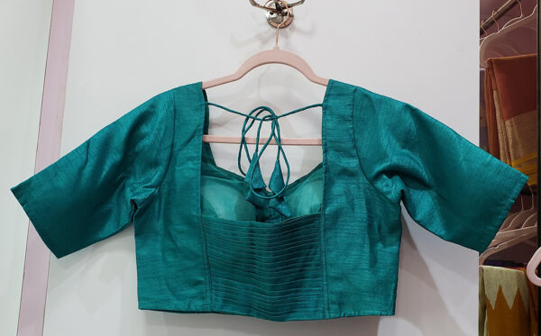 Turquoise Blue Color Raw Silk Blouse - Image 2