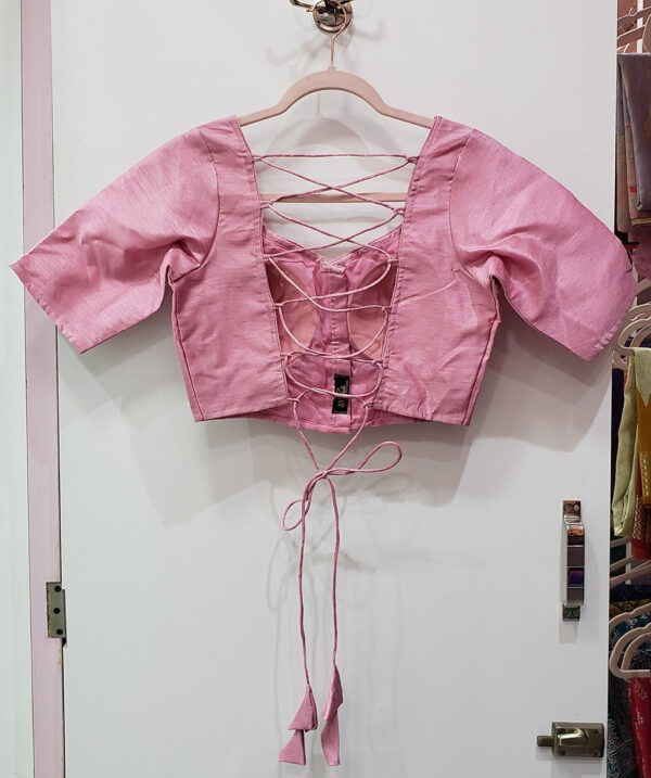 Flamingo Pink Color Raw Silk Blouse - Image 2