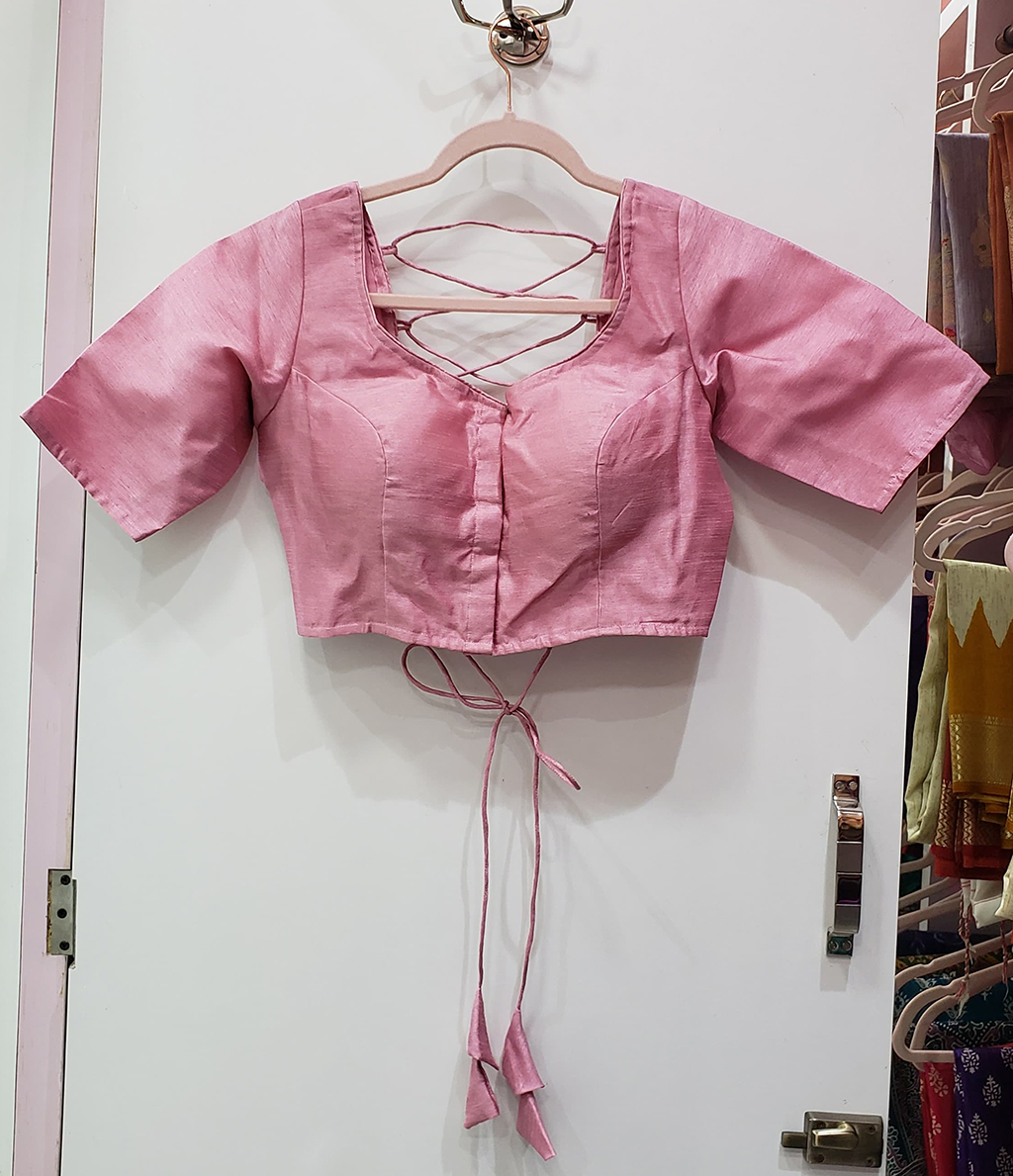 Flamingo Pink Color Raw Silk Blouse