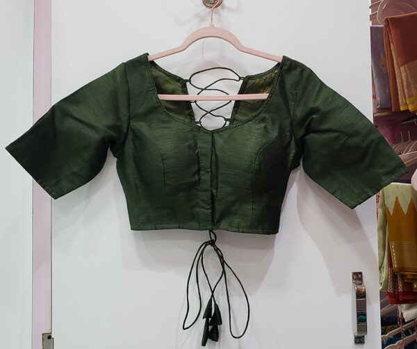 Olive Green Color Raw Silk Blouse