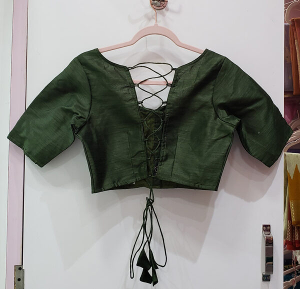 Olive Green Color Raw Silk Blouse - Image 2