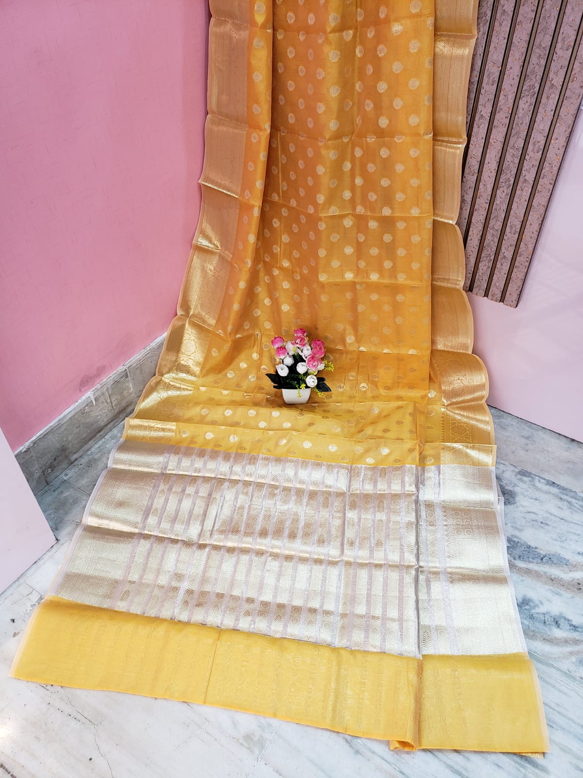 Ochre Yellow Color Katan Benarasi Saree