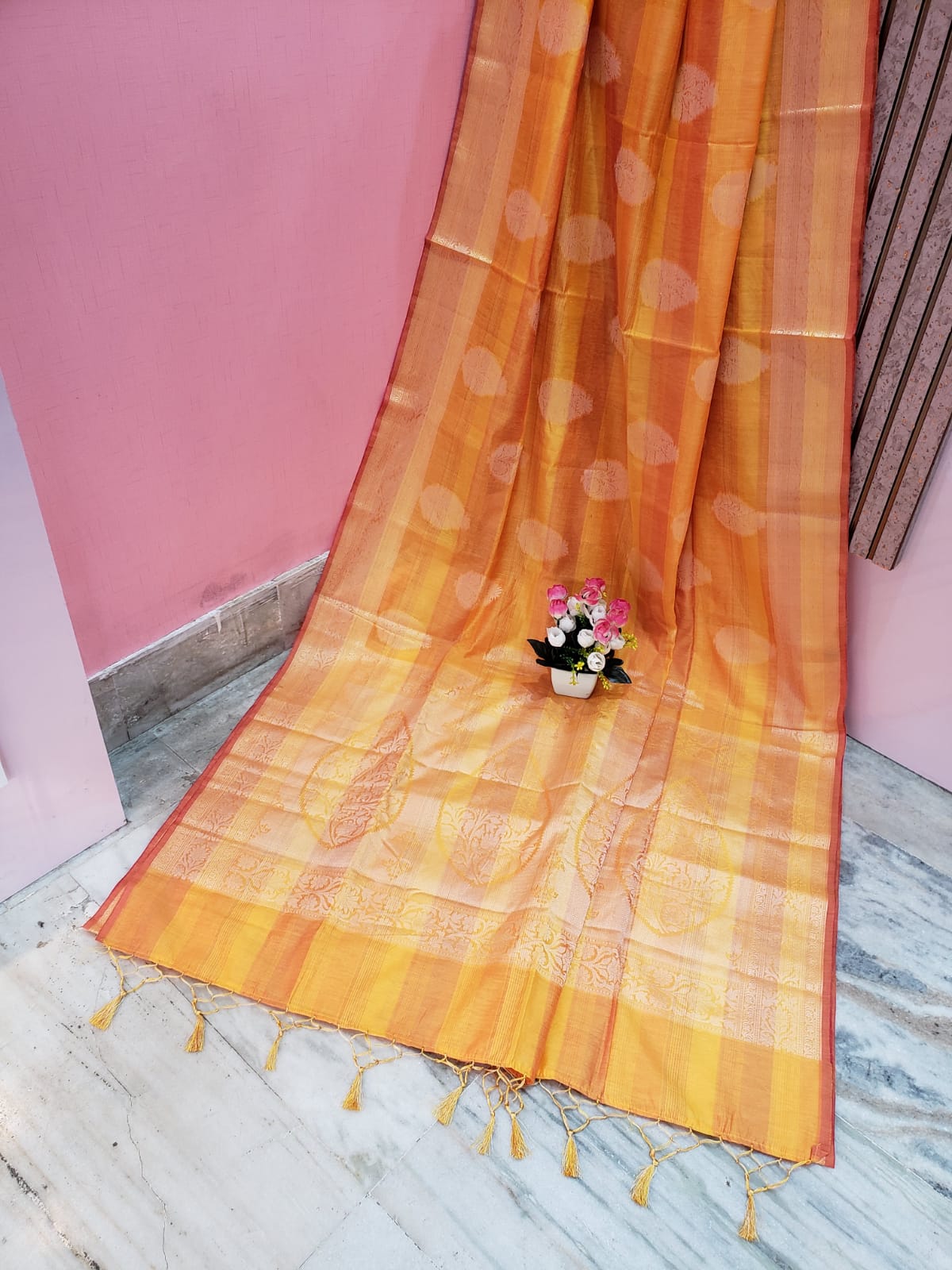 Bright Yellow Color Katan Saree