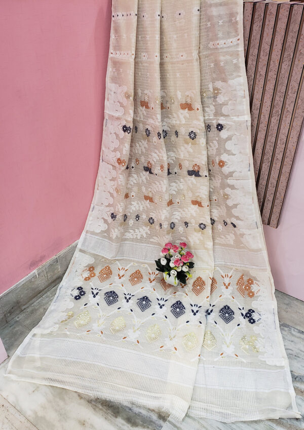 Off White Multi Color Kota Jamdani Saree
