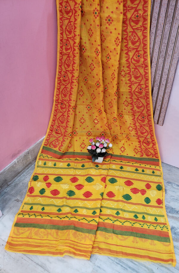Yellow Multi Color Cotton Jamdani Saree